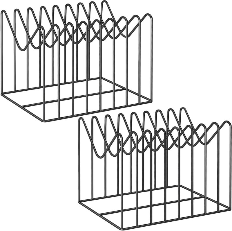 TCJ 2 Sets Wire File Organizer for Desk,File Folder Holder/Rack/Stand,File Sorter Organizer,Desktop Record/Clipboard Holder,8 Sections Storage,Anti-Scratch/Rusty,Steel Stable Holder,Black - Image 1